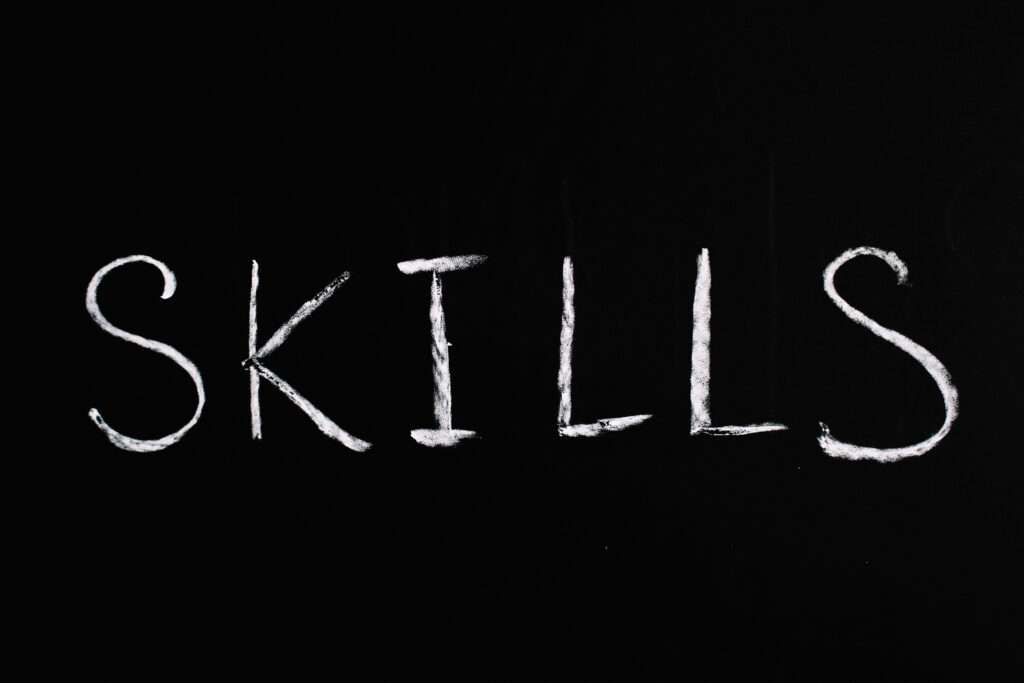 Skills text on black background